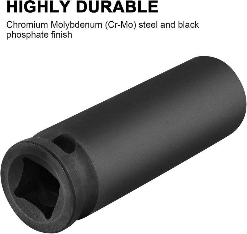 Max Power 3/8 Inch Drive 9/16 Inch Deep Impact Socket with 6-Point Design, Made with Heat-Treated Chrome Molybdenum Steel, SAE - Image 3